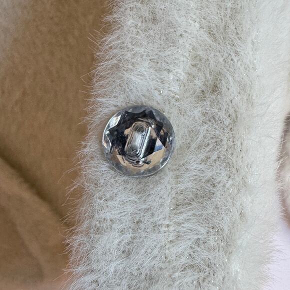 Cat and Jack Fuzzy Sparkle Cardigan Sweater Cream Youth 7/8 faux gem buttons - Picture 4 of 13